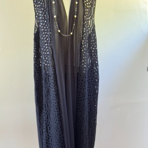 NEW Black Needle Lace LONG VEST with Chiffon Back, US XL, 46 - Picture 13 of 13